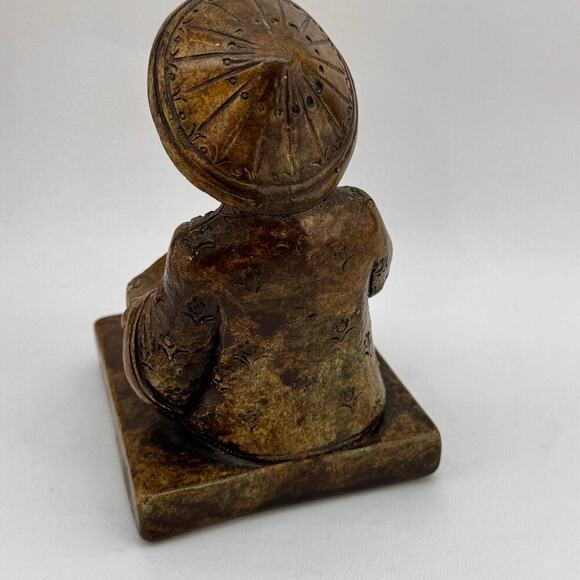 Vintage Oriental Asian Boy & Girl Reading Bookends Chalkware 1960's Brown - Picture 5 of 10